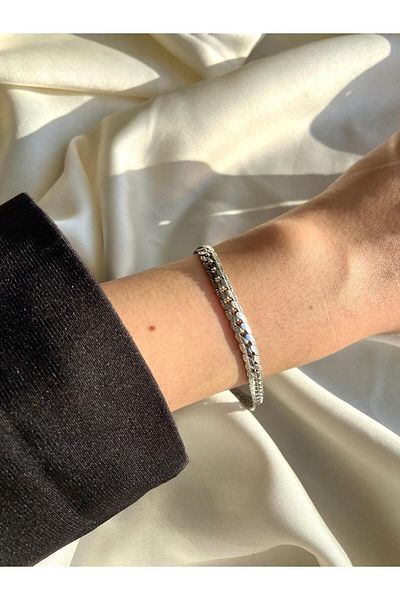 LUXSTONE Silver Crushed Trace Chain Steel Bracelet