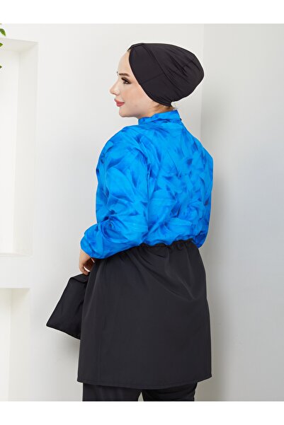 DLC Tekstil Μπλουζάκι με μοτίβο μπλε φύλλων με ελαστική μέση και δώρο μαγιό