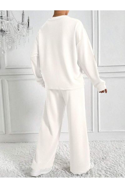 Machetta Women's Large Size Crew Neck Leg Stitching Detail 3 Thread Hijab Double Set