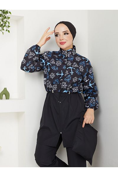 DLC Tekstil Μαγιό Hijab με μοτίβο άγκυρας με ελαστική μέση και δώρο καπό