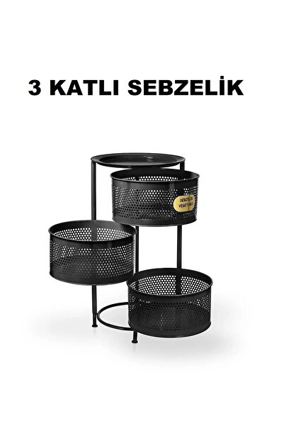 Bayev Salda 3 Bölmeli Tekerlekli Metal Sebzelik Siyah - Patates Soğan Saklama...
