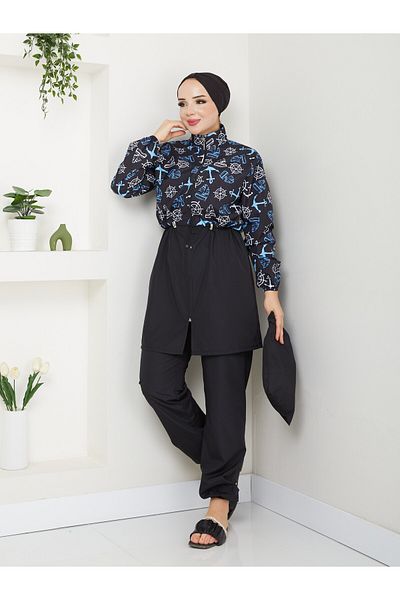 DLC Tekstil Μαγιό Hijab με μοτίβο άγκυρας με ελαστική μέση και δώρο καπό