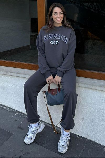 Madmext Mg2213 Smoked Crew Neck Tracksuit Set - Bottom and Top Set