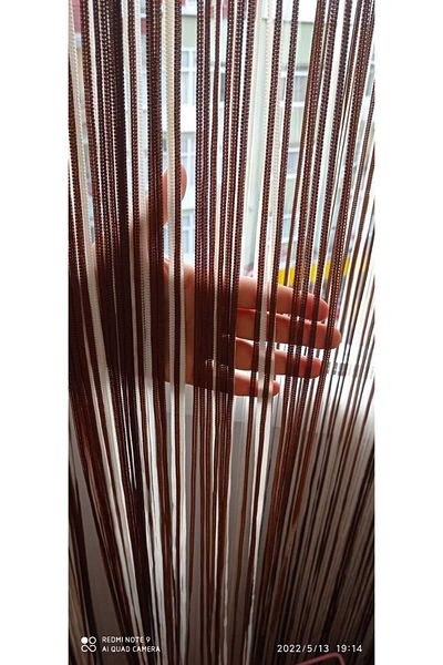 AKÇA TEKSTİL Rope Model Brown Color Rope Curtain 180 cm Width 280 cm Length 2 mm in Stripes Ready String Curtain