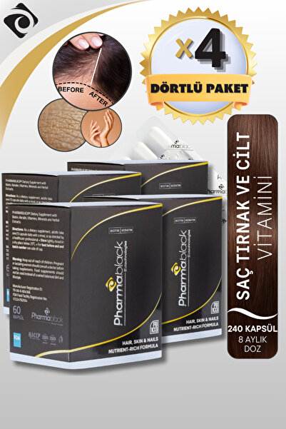 Pharmablack Saç Dökülmelerine Karşı Biotin & Keratin Vitamin Complex 60 Kapsül- 4KUTU (240 KAPSÜL)