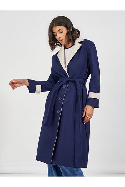 Styli Regular Fit Midi Length Wool Like Coat with Tie Up Detail