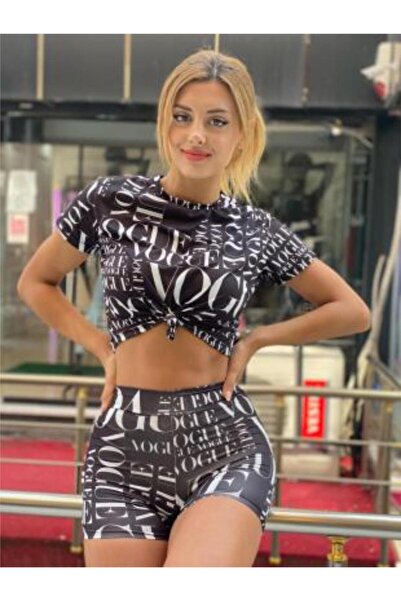 pink and pink Set dublu cu pantaloni scurți cu imprimeu cu litere și cravată ...