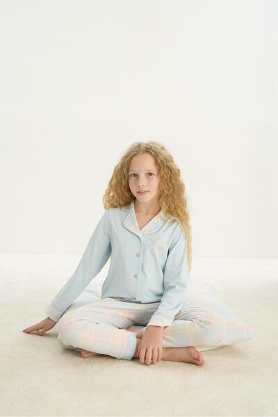 ZEYZEY 8753 Дівчачий піжамний комплект з довгими рукавами та ґудзиками спереду