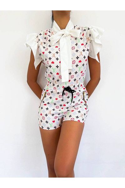 hipnoz butik Women's Elastic Waist Shorts Jumpsuit