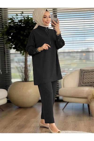 Machetta Women's Zippered Collar 2-Piece Hijab Set