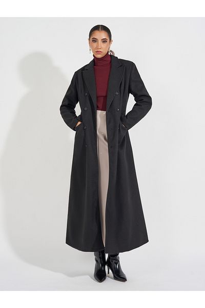 Styli Regular Fit Maxi Length Double Breasted Wool Like Coat