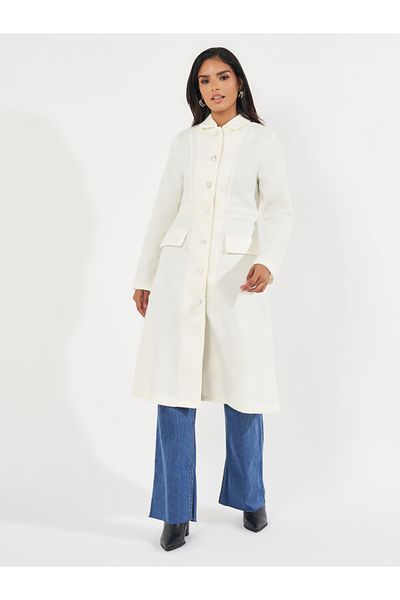 Styli Regular Fit Knee Length Buttoned Wool Like Coat