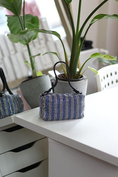 Moom Bag Γυναικεία τσάντα ώμου βραδινό φόρεμα από μπλε ασημί πέτρα
