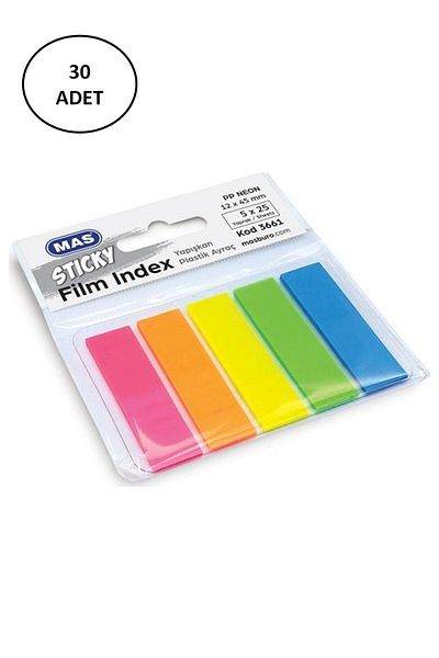 Mas 3661 Sticky Film Index Color 12x45 Pp Quadrilateral Adhesive Sticker 30 Pieces
