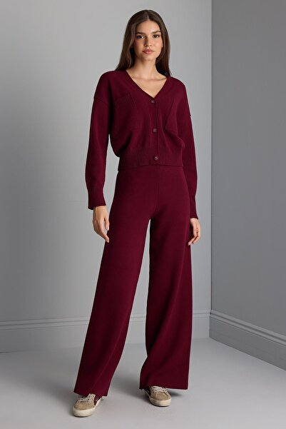 JOIN US Yüksek Bel Bordo Triko Palazzo Pantolon