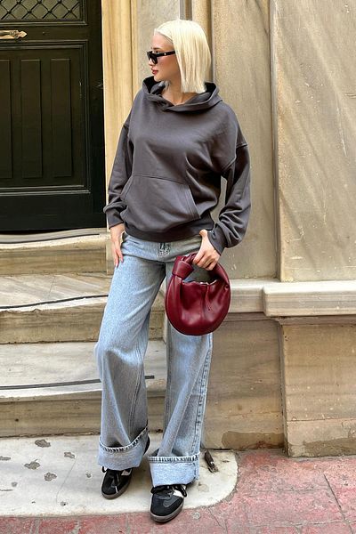 Madmext Mg2207 Model - Smoke Color Oversize Pocket Sweatshirt