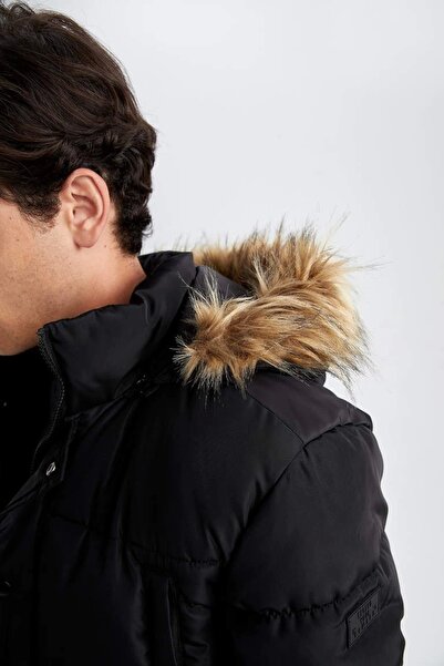 DeFacto X3975 Смугастий худі з капюшоном та штучним хутром