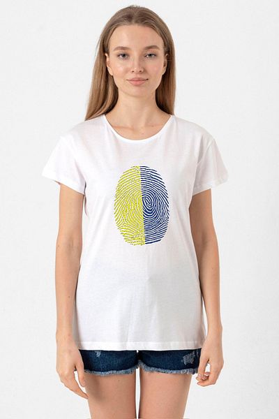 Tshirthane Yellow Navy Blue Fingerprint White Women's Bicycle Collar T-Shirt