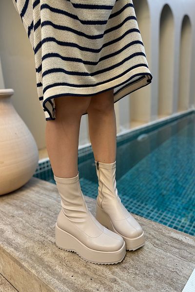 SHOEBELLAS Γυναικείες μπότες Lucas Beige Skin Stech με φερμουάρ
