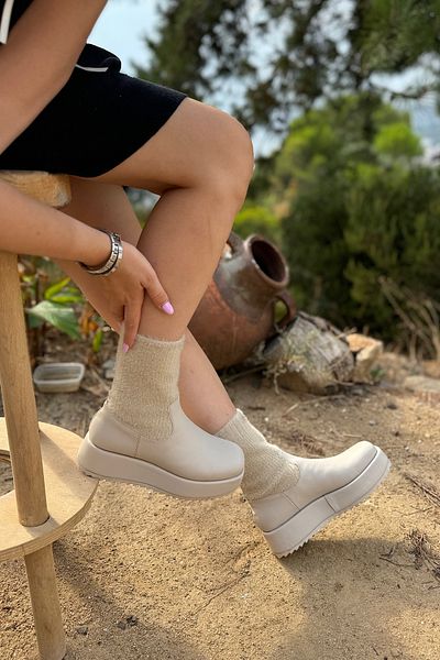 SHOEBELLAS Eldon Beige Knitwear Γυναικείες Μπότες