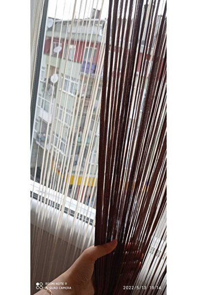 AKÇA TEKSTİL Rope Model Brown Color Rope Curtain 180 cm Width 280 cm Length 2 mm in Stripes Ready String Curtain