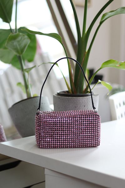 Moom Bag Γυναικεία τσάντα ώμου βραδινό φόρεμα από ροζ πέτρα