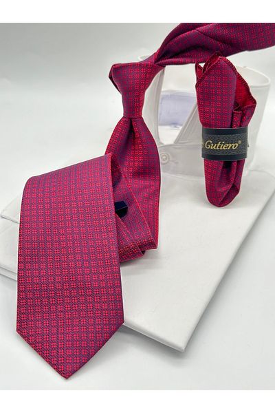 Gutiero Класическа вратовръзка с шарена червена кърпичка