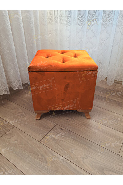 aldagelsin Lüks Sandıklı Tabure Puf 45 x 45 cm Ceviz Ayak