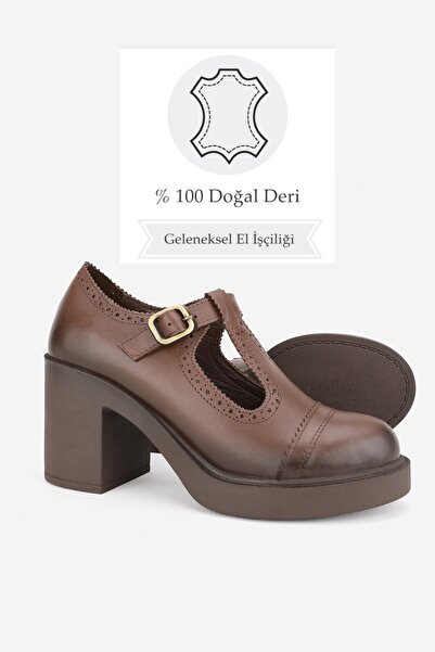 TUNAELLİ KADIN KAHVERENGİ HAKİKİ DOĞAL DERİ 36-41 NUMARA BİLEKTEN BANTLI AYAKKABI