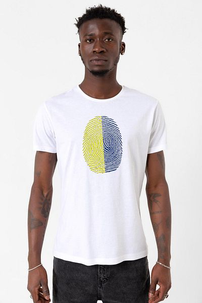 Tshirthane Κίτρινο Navy Blue Fingerprint White Ανδρικό μπλουζάκι ποδηλασίας