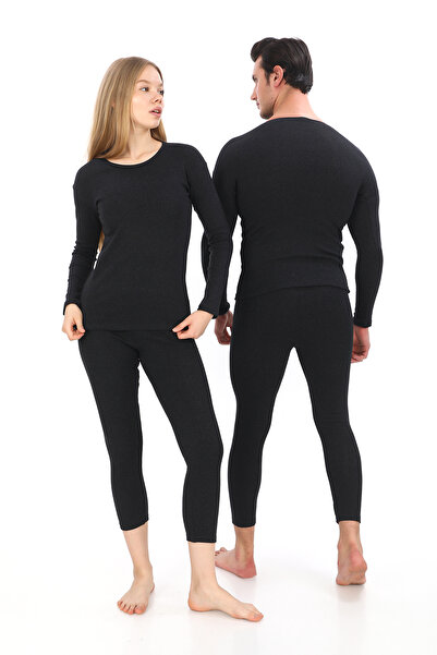 Sh Mağazacılık Unisex Winter Thermal Cotton Underwear - Flexible and Comfortable Fleece Bottom-Top Set