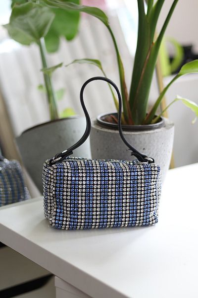 Moom Bag Γυναικεία τσάντα ώμου βραδινό φόρεμα από μπλε ασημί πέτρα