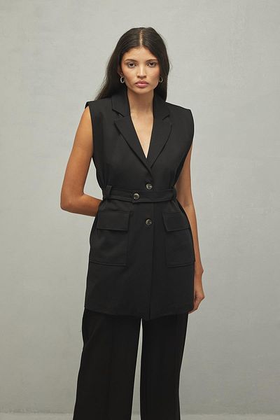 Fahhar Women's Black Vest - With Pockets