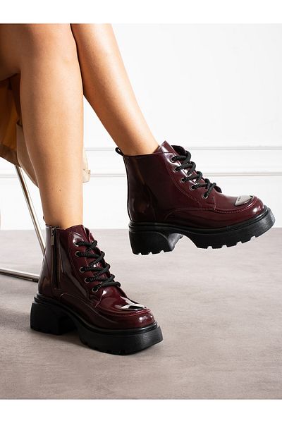 Alemdar Shoes Rivoli Claret Red Patent Leather Metal Detail Women's Boots