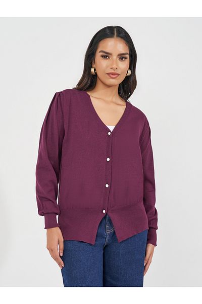 Styli Regular Fit Buttoned Cardigan with Volume Sleeves