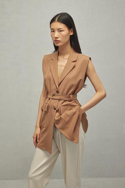 Fahhar Camel Women's Vest with Pockets
