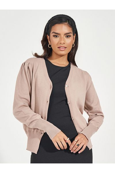 Styli Regular Fit Buttoned Cardigan with Volume Sleeves