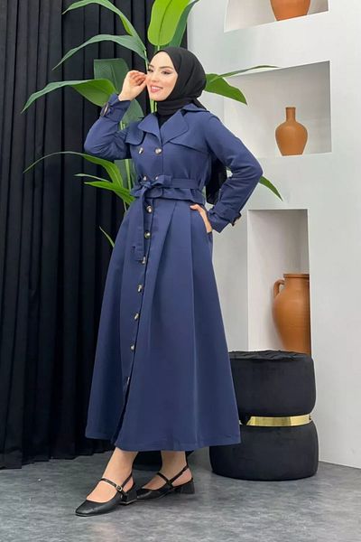 Swana Navy Blue Women's Double Trench Skirt Set