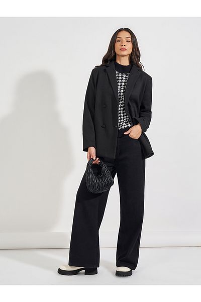Styli Longline Wool Like Double Breasted Blazer