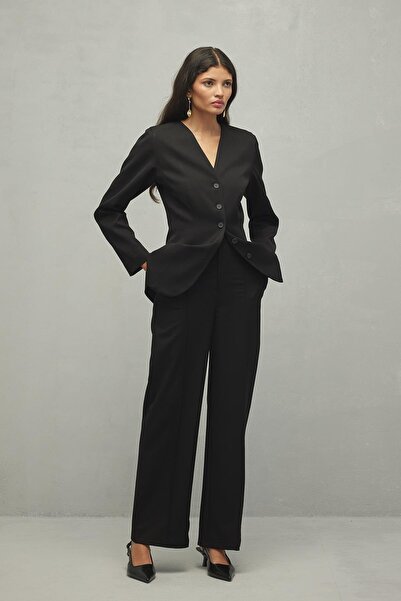 Fahhar Black Collared Jacket