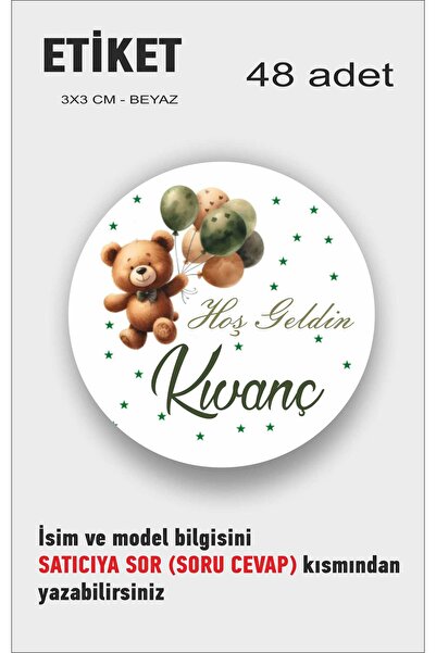 HEDİYE35 İsme Özel Doğumm Günü Babyshower Hoşgeldin Bebek Etiketi 3cm 48 Adet...