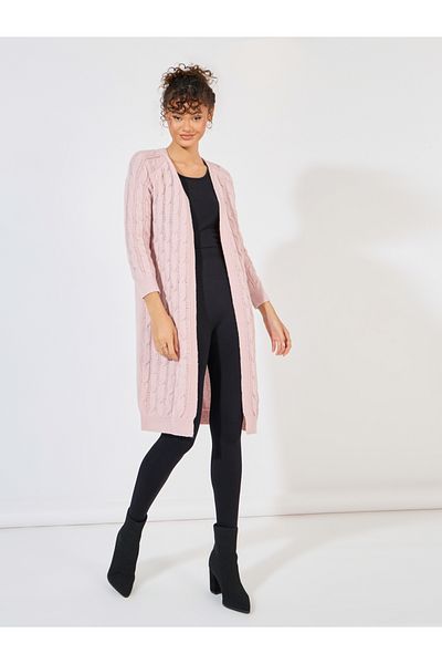 Styli Regular Fit Longline Cable Knit Cardigan