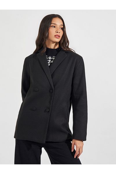 Styli Longline Wool Like Double Breasted Blazer