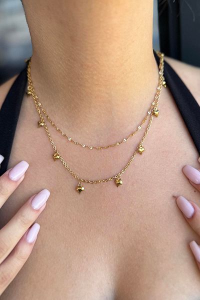 TAKIŞTIR Gold Color Heart Detailed Steel Necklace
