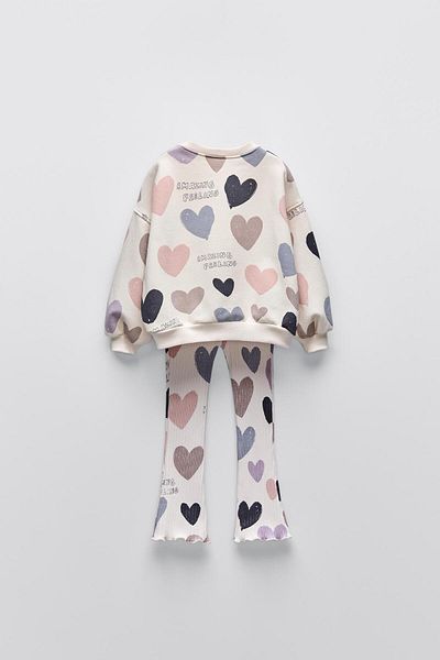 Ladin Store New Season Κοριτσίστικο μοτίβο καρδιάς από βαμβακερό μοτίβο φούτερ και κολάν με ραβδώσεις