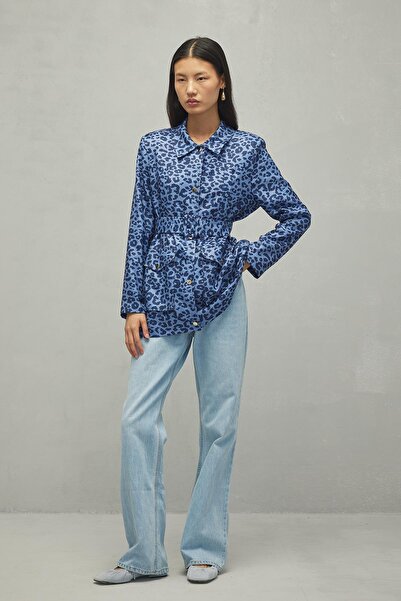 Fahhar Fileto Cepli Leopar Desen Ceket Lacivert