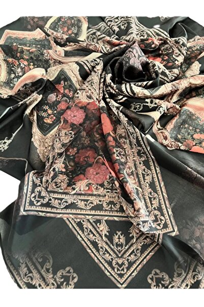 Butik Nebula Trend Çiçek Desenli Siyah Eşarp