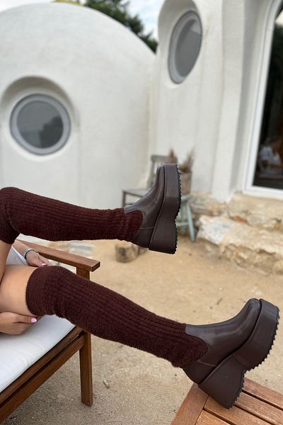 SHOEBELLAS Плетени дамски ботуши Rubi Bitter Coffee