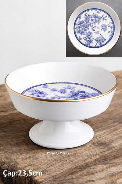 Pinkev Butterfly Ceramic Footed Fruit Bowl Salad Bowl Presentation Plate - 23.5cm