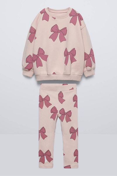 Ladin Store New Season Κοριτσίστικο φούτερ με στάμπα με βαμβακερή κορδέλα και κολάν με ραβδώσεις